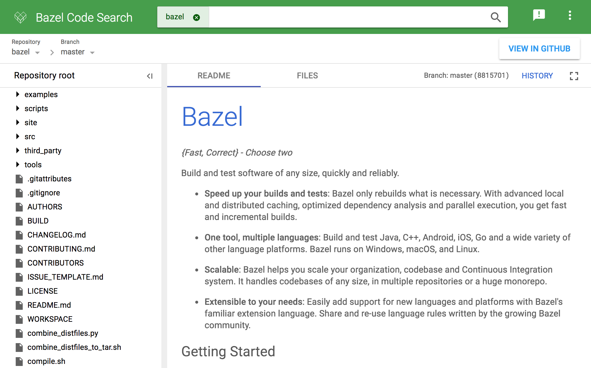 Repository view on Bazel Code Search