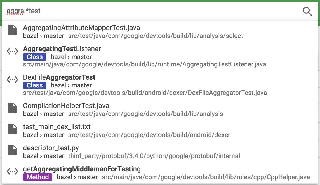 Bazel code search suggestions