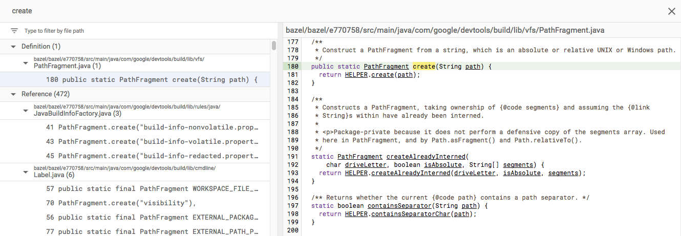 Cross references pane